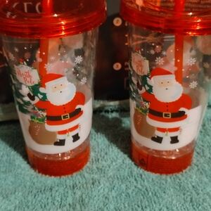 Santa Clause Light Up Tumblers with Straws Set